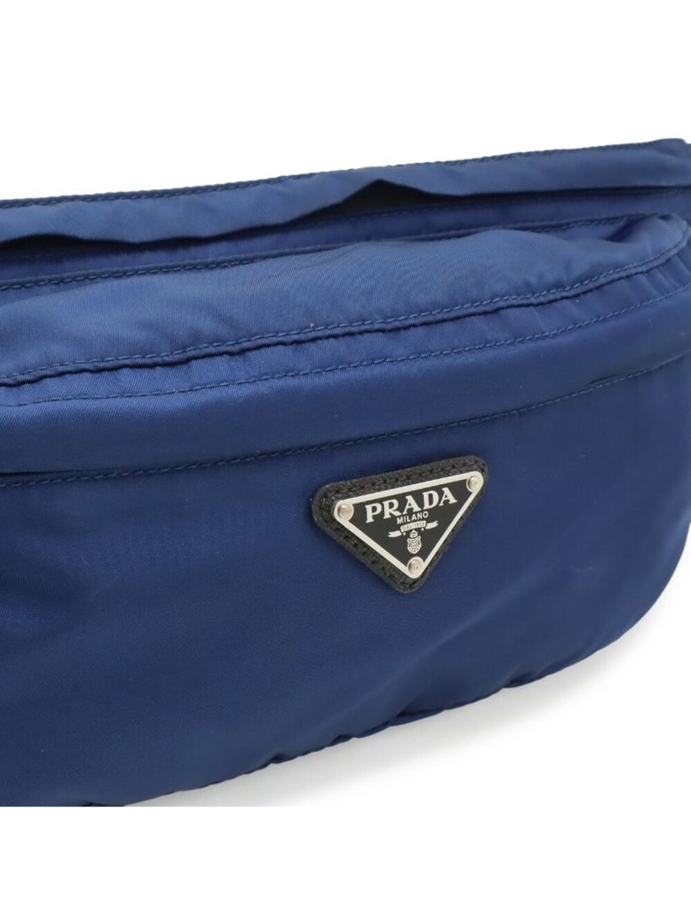 Prada Triangle Logo Belt Bag Waist Pouch Hip Nylon Blue Black Silver - Picture 8 of 8